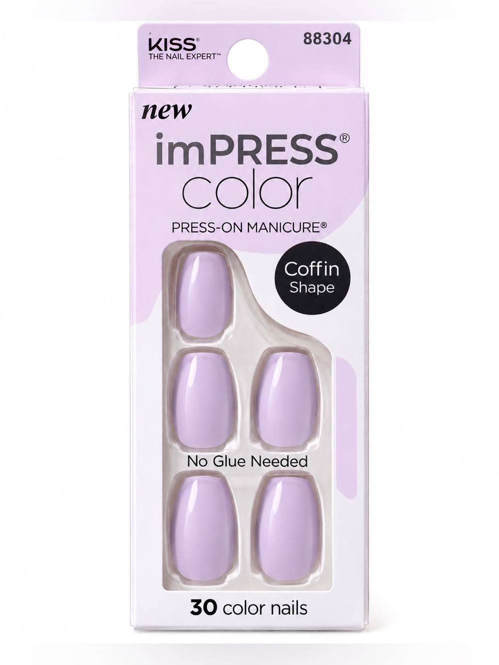 KISS Press-On Manicure Set, Coffin Shape in French Lavender